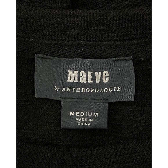 Anthropologie Maeve Textured-Sleeve Top Black Medium Chic Dark Romantic Edgy - Picture 12 of 13